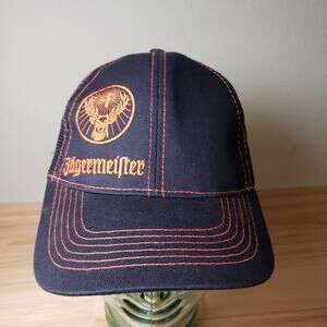 Jagermeister One Size Snapback Baseball Cap Orange Logo Black Mesh College Bar